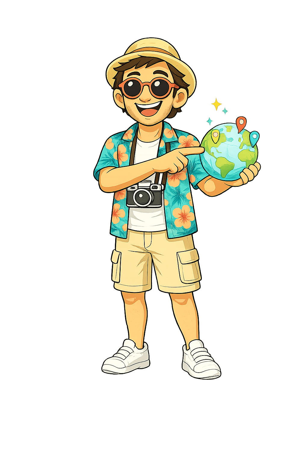 Theo with a world map